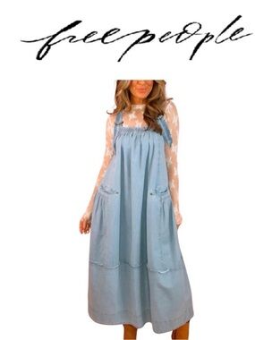 Free People Machu Denim Midi Barrel Dress